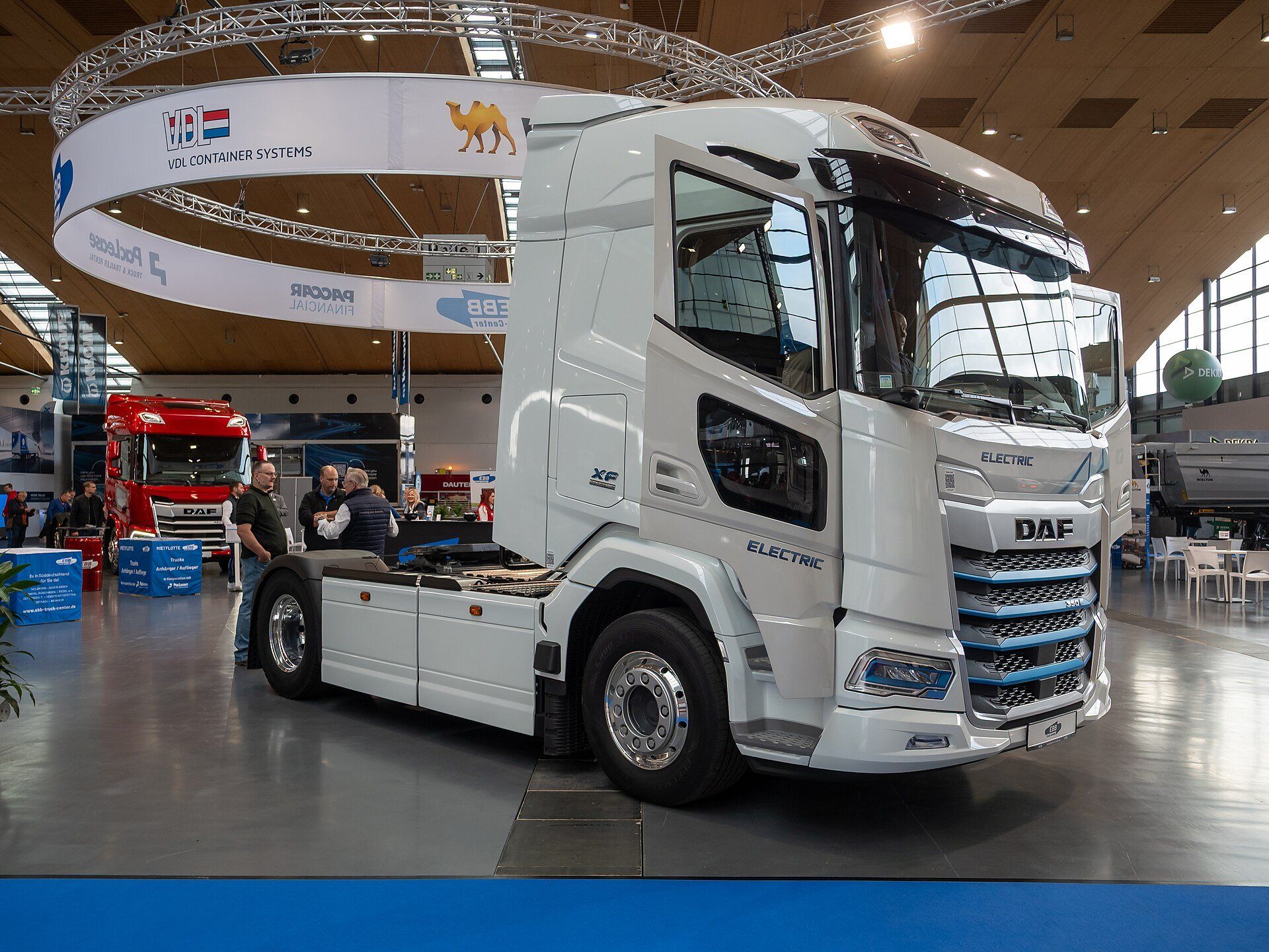 White DAF XF Electric tractor unit on display at Nufam 2025 in Rheinstetten