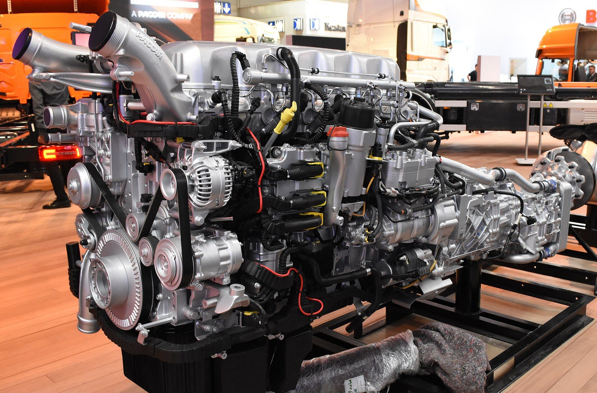 Paccar MX-13 engine coupled to its gearbox, displayed at IAA 2016